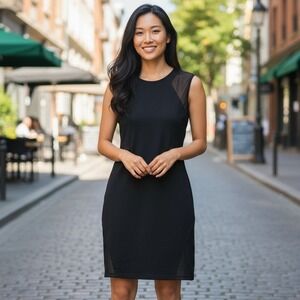 French Connection Sheath Dress Women's Size 12 Black‎ Mesh Cap Sleeve Dress